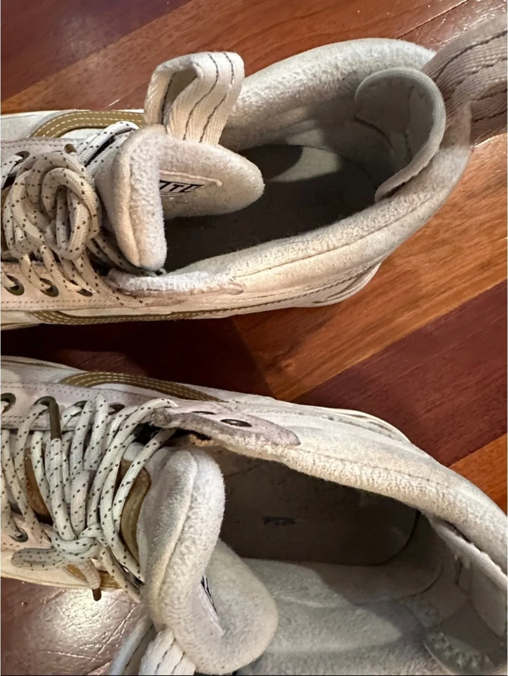 Vans High Top Sneakers in light pink, grey and white with Mustard Stripe MTE